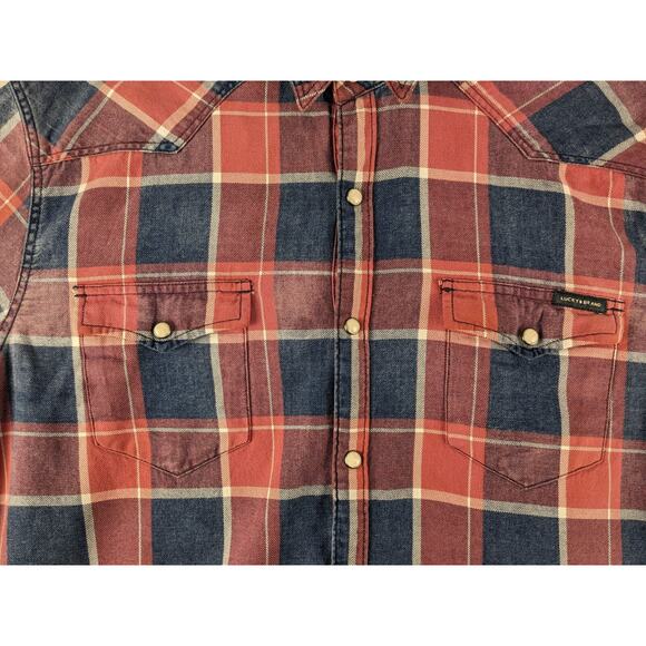 Lucky Brand Flannel Pearl Snap Plaid Long Sleeve Button Up Shirt Mens Large - Picture 4 of 8